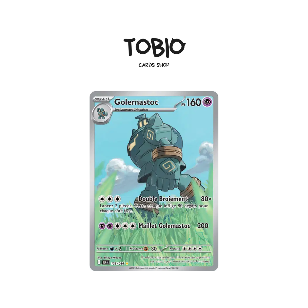 Carte Pokémon Golemastoc AR 123/086 illustration alternative issue de l'extension Écarlate et Violet – Foudre Noire (EV10.5)
