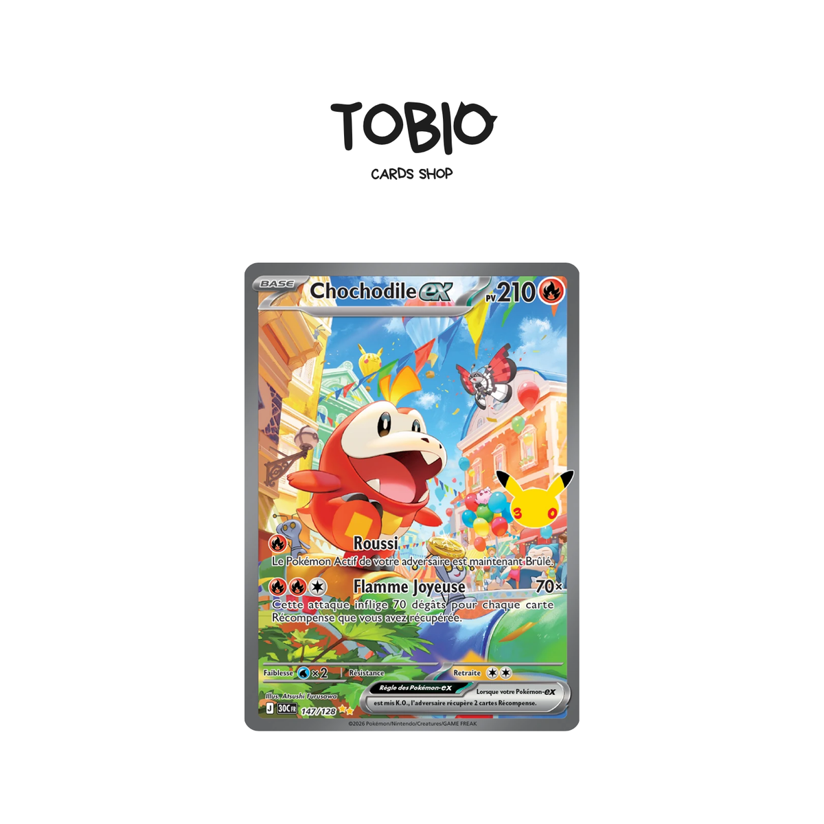 Carte Pokémon Chochodile-ex Alternative 147/128 30 ans