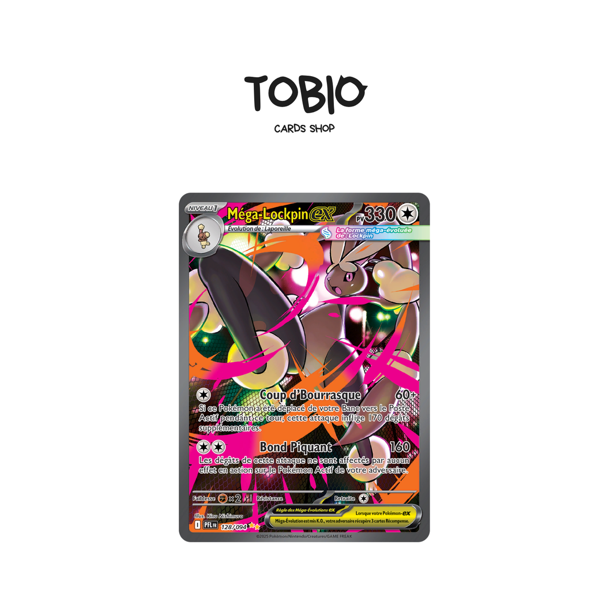 Carte Pokémon Méga-Lockpin-ex alternative 128/094 de l'extension Flammes Fantasmagoriques