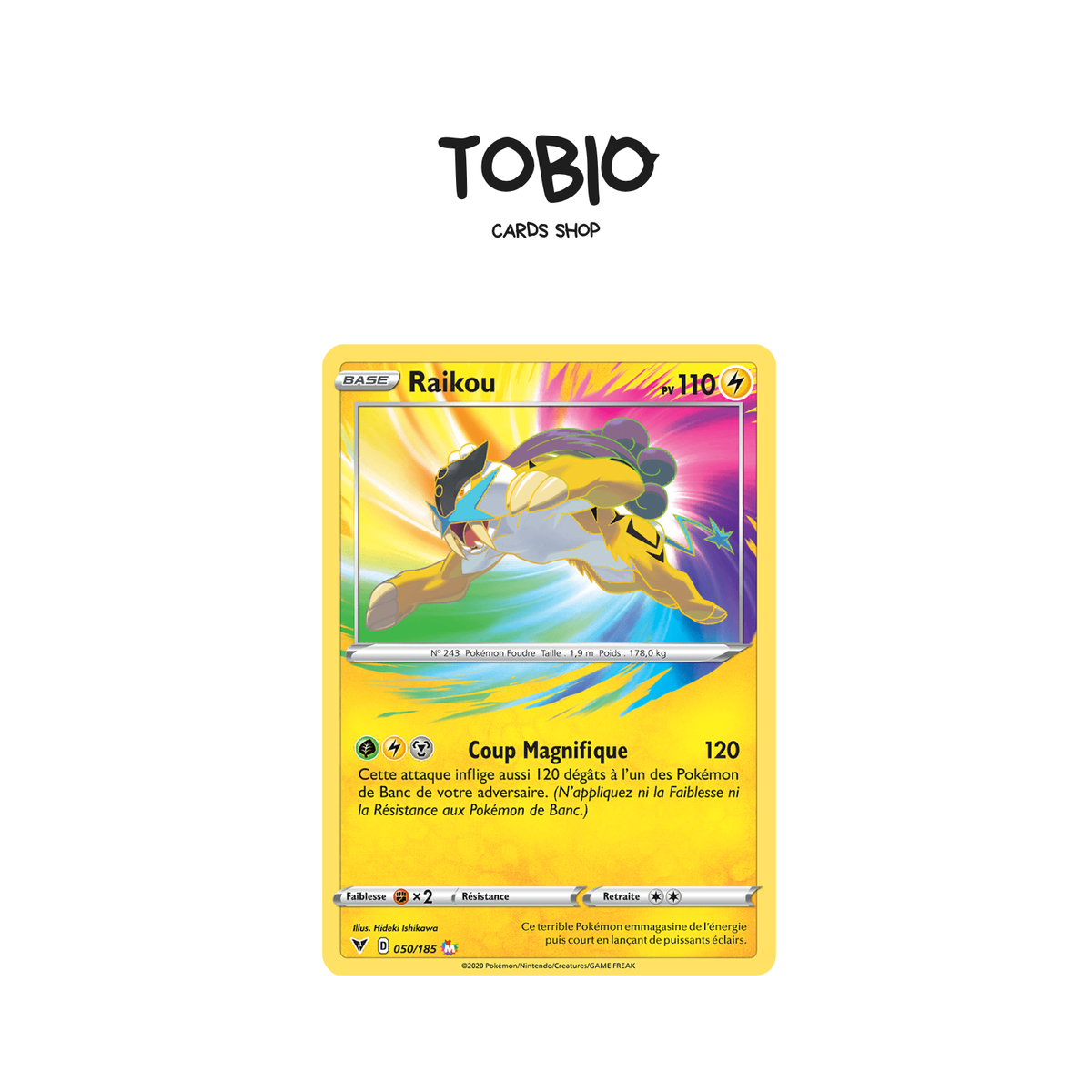 Carte Pokémon Raikou Amazing 050/185 de l'extension Voltage Éclatant