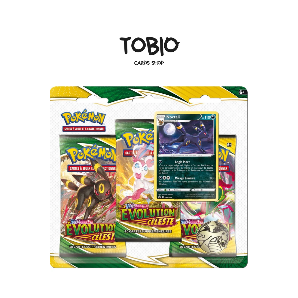 Tripack Pokémon Épée et Bouclier Évolution Céleste EB7 avec carte promo Noctali